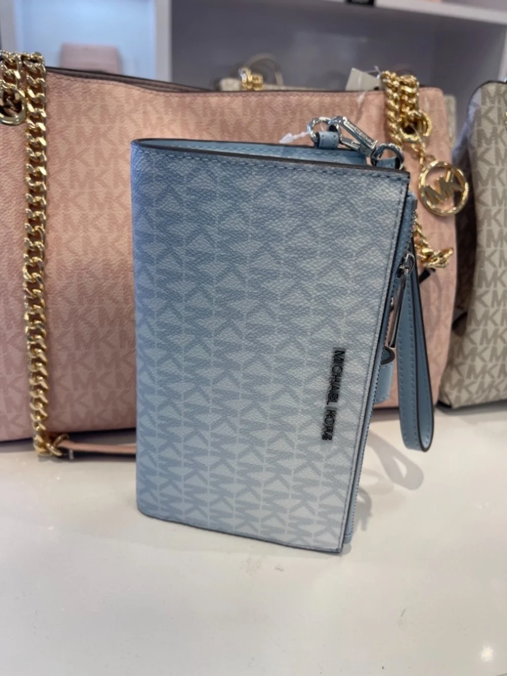 MICHAEL KORS Jet Set Large Double Zip Ombré Signature Logo Wristlet Wallet Phone
